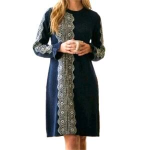 3.1 Phillip Lim‎ Sweater Dress Womens Size XS Navy Blue Wool Blend Lace Designer